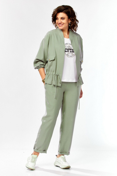 Брюки, жакет Ольга Стиль С-1011 серо-зеленый - фото 1