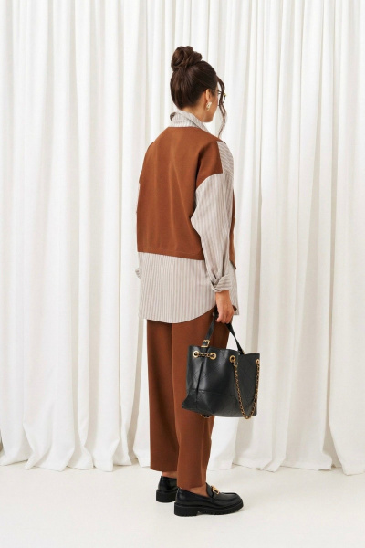 Брюки, рубашка Beautiful&Free 6439 миндаль+серая_полоска - фото 6