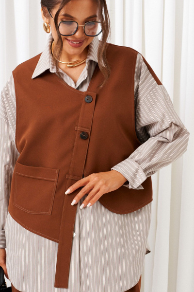 Брюки, рубашка Beautiful&Free 6439 миндаль+серая_полоска - фото 5