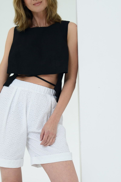 Белые хлопковые шорты с защипами и эластичным поясом Nude 88 - фото 7