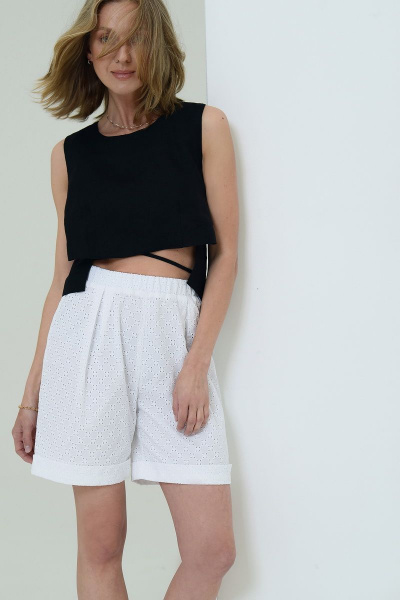 Белые хлопковые шорты с защипами и эластичным поясом Nude 88 - фото 6