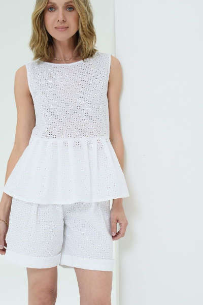 Белые хлопковые шорты с защипами и эластичным поясом Nude 88 - фото 1