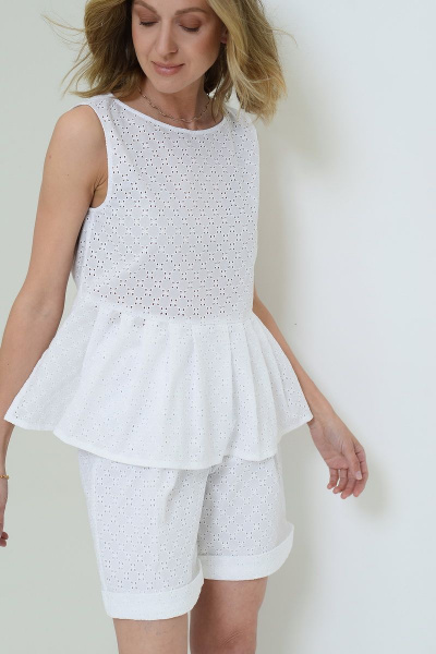 Белые хлопковые шорты с защипами и эластичным поясом Nude 88 - фото 3