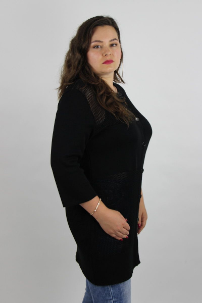 Жакет женский удлиненный демисезонный из хлопкового трикотажа с коротким рукавом Полесье С2985-19 9С0374-Д43 158,164 черный_антрацит - фото 3