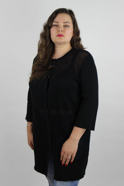Жакет женский удлиненный демисезонный из хлопкового трикотажа с коротким рукавом Полесье С2985-19 9С0374-Д43 158,164 черный_антрацит - фото 1