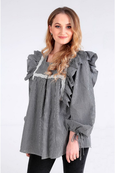 Блуза свободного силуэта с рукавами-клеш и принтом Таир-Гранд 62390 черно-белый - фото 1