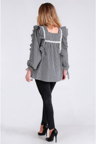 Блуза свободного силуэта с рукавами-клеш и принтом Таир-Гранд 62390 черно-белый - фото 4