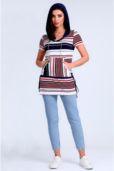 Легкая удлиненная блуза с капюшоном и карманами Таир-Гранд 62146 полоска - фото 2