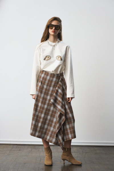 Юбка MilMil 1301 принт-клетка коричневый - фото 1