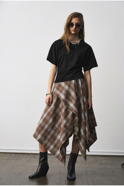 Юбка MilMil 1303 принт-клетка коричневый - фото 3