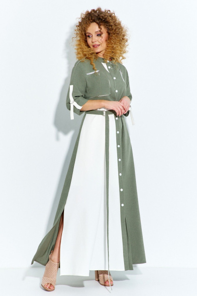 Платье Euromoda 691 хаки/белый - фото 1