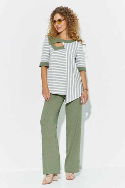 Блуза, брюки Euromoda 706 хаки/полоса - фото 2