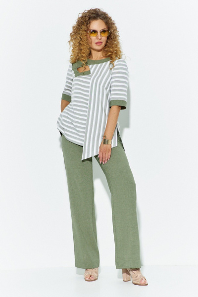 Блуза, брюки Euromoda 706 хаки/полоса - фото 1