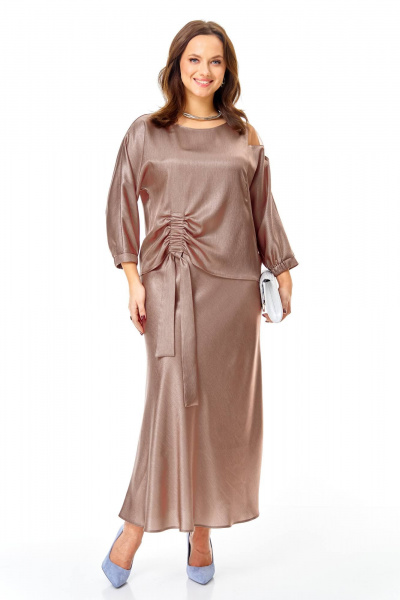 Блуза, юбка Karina deLux M-1425 светло-коричневый - фото 6