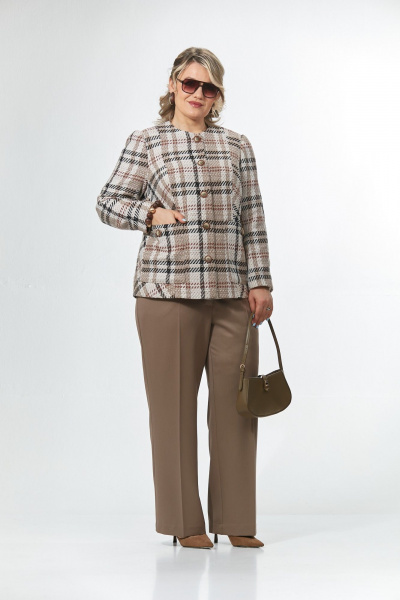 Брюки, жакет OVERYOU М242 бежево-орех с беж - фото 1