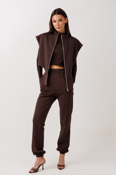 Брюки, жакет, лонгслив V&N Fashion 1130 коричневый - фото 3