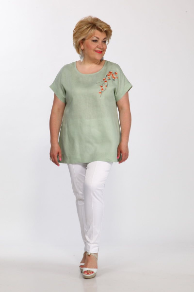 Зеленая ленющая блуза с вышивкой сакура Djerza 026 - фото 9