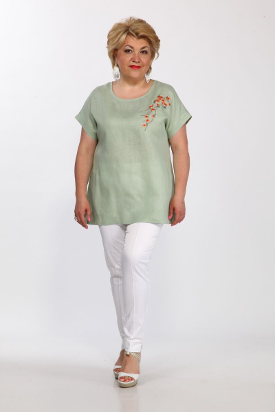 Зеленая ленющая блуза с вышивкой сакура Djerza 026 - фото 7