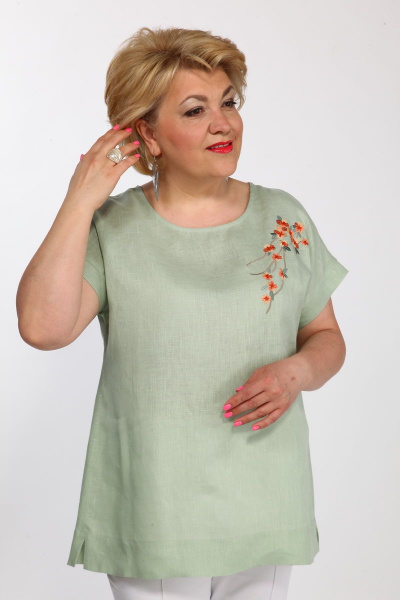 Зеленая ленющая блуза с вышивкой сакура Djerza 026 - фото 4