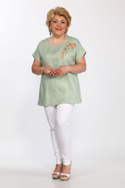 Зеленая ленющая блуза с вышивкой сакура Djerza 026 - фото 3