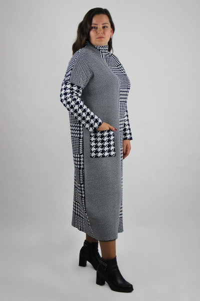 Платье зауженное с накладным карманом из шерсти демисезон Полесье С4586-19 9С0249-Д43 164 м.синий - фото 3