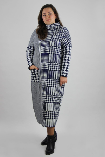 Платье зауженное с накладным карманом из шерсти демисезон Полесье С4586-19 9С0249-Д43 164 м.синий - фото 1