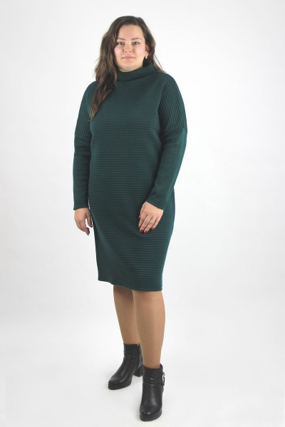 Платье вязаное трикотаж шерсть удлиненное с украшением Полесье С4430-17 7С1752-Д43 164 темная_зелень - фото 1