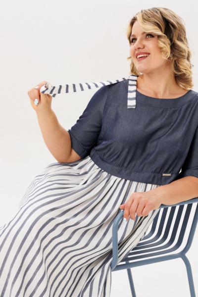 Платье Michel chic 2197 деним_полоска - фото 6