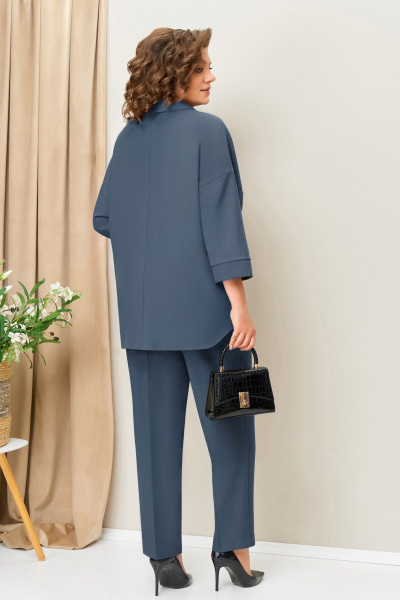 Блуза, брюки, жакет VOLNA 1406 серо-голубой-графит - фото 5