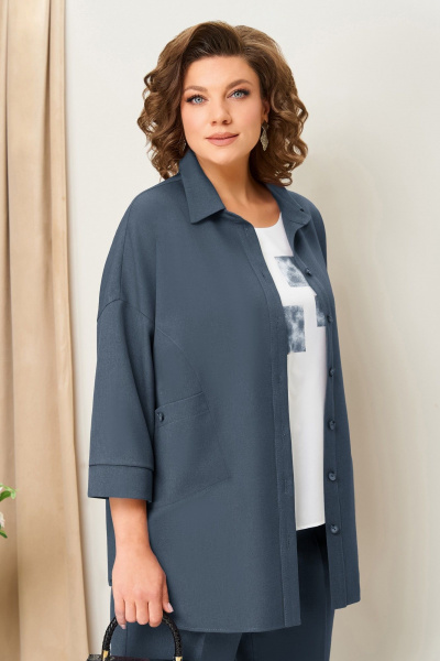 Блуза, брюки, жакет VOLNA 1406 серо-голубой-графит - фото 4