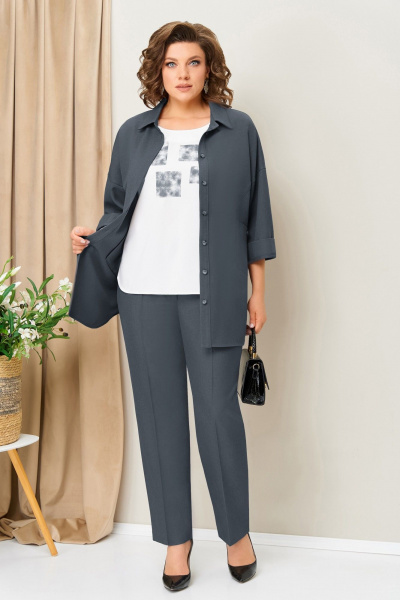 Блуза, брюки, жакет VOLNA 1406 серо-голубой-графит - фото 1