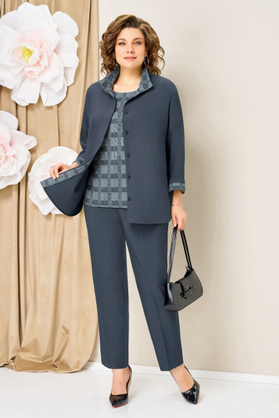 Блуза, брюки, жакет VOLNA 1427 серо-голубой_графит - фото 1