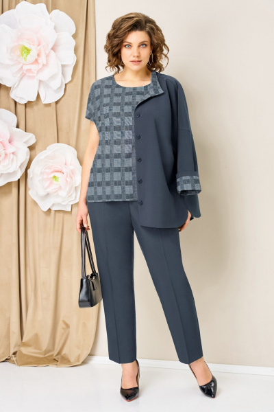 Блуза, брюки, жакет VOLNA 1427 серо-голубой_графит - фото 3
