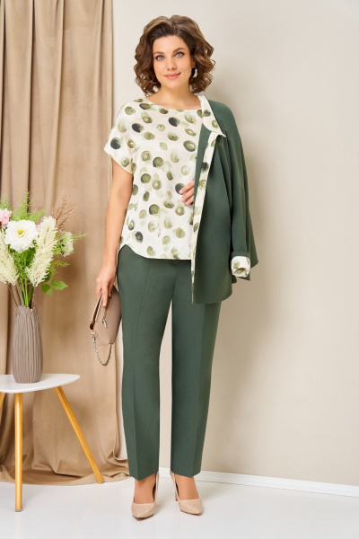 Блуза, брюки, жакет VOLNA 1427 темная_олива - фото 3