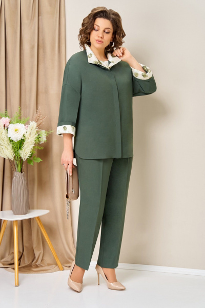 Блуза, брюки, жакет VOLNA 1427 темная_олива - фото 2