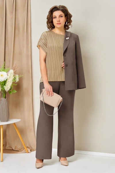 Блуза, брюки, жакет VOLNA 1462 капучино-бежевый - фото 2