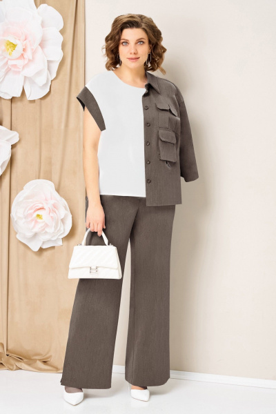 Блуза, брюки, жакет VOLNA 1463 светло-коричневый - фото 2
