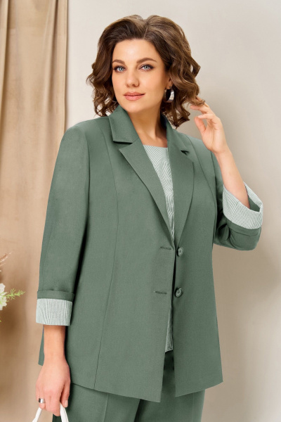 Блуза, брюки, жакет VOLNA 1435 мятно-оливковый - фото 4