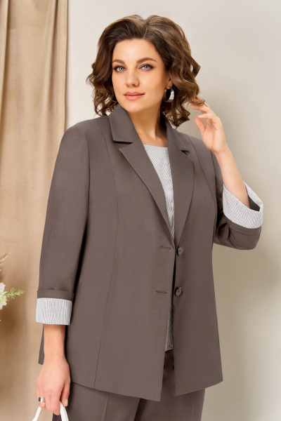 Блуза, брюки, жакет VOLNA 1435 бежевый-капучино - фото 2