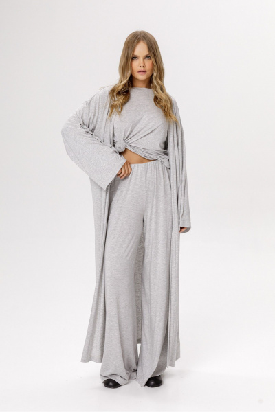 Брюки, кардиган, лонгслив PiRS 6545 серый_меланж - фото 1