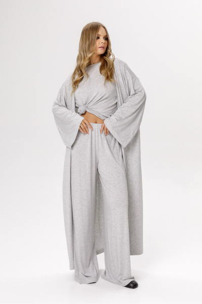 Брюки, кардиган, лонгслив PiRS 6545 серый_меланж - фото 3