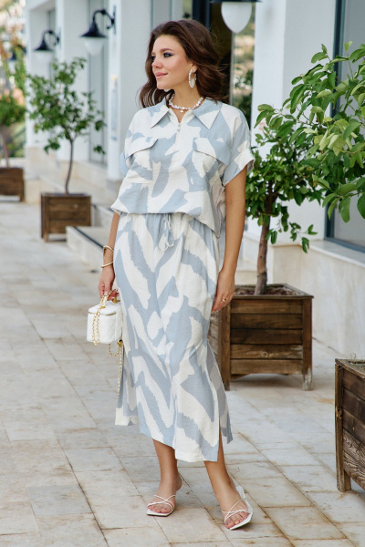 Блуза, юбка Vittoria Queen 27893 молочный/серо-голубой - фото 2