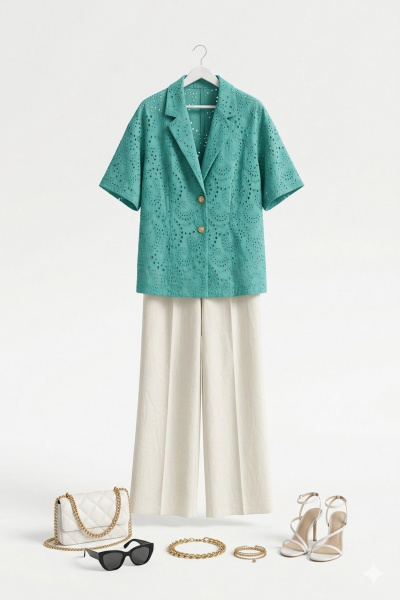 Брюки Vittoria Queen 28763бр бежевый-с-зеленью - фото 9