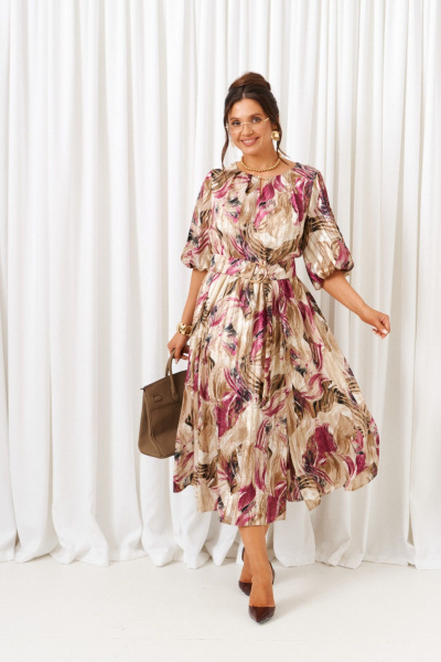 Платье Beautiful&Free 6412 бежево-бордовый - фото 3