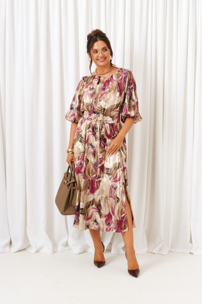 Платье Beautiful&Free 6412 бежево-бордовый - фото 2