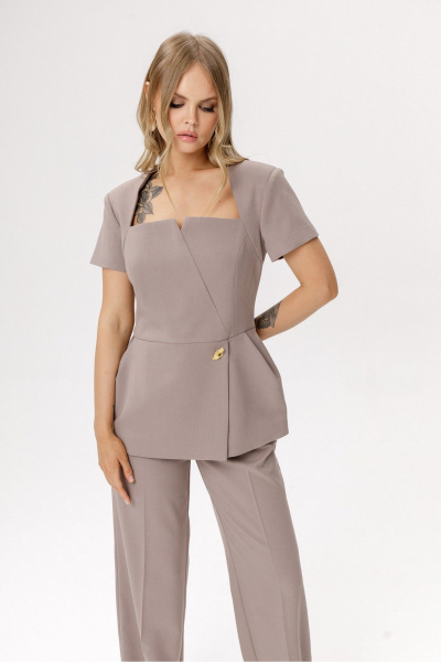 Блуза PiRS 6636 серо-бежевый - фото 4