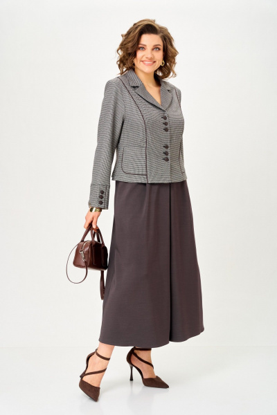 Жакет, юбка Aira Style 24133 серо-коричневый - фото 8