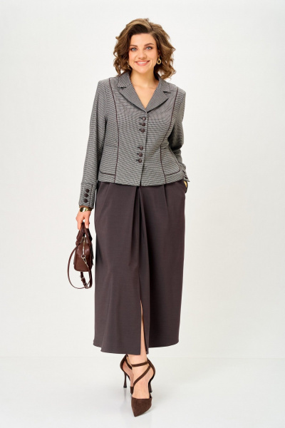 Жакет, юбка Aira Style 24133 серо-коричневый - фото 1