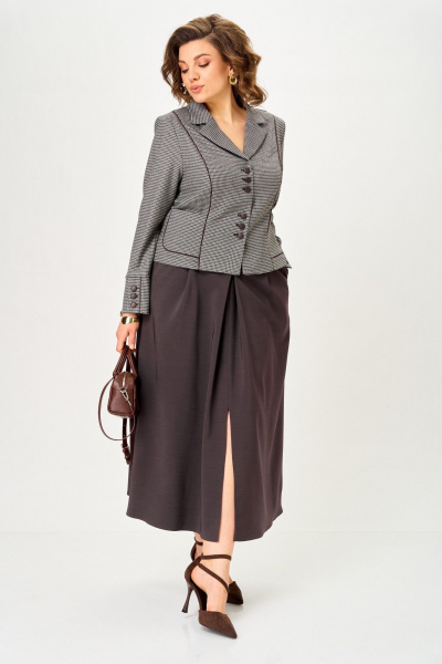 Жакет, юбка Aira Style 24133 серо-коричневый - фото 2
