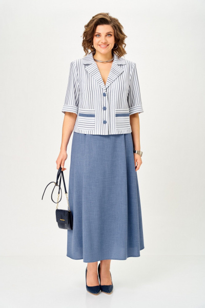 Жакет, юбка Aira Style 24141 полоска-синий - фото 9